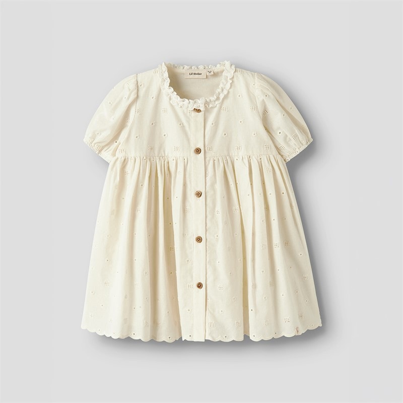 Lil' Atelier Meisjes Flores Korte Mouw Jurk Coconut Milk
