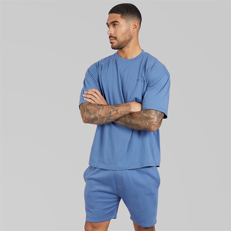 Avant Garde Heren Creatieve T-shirt En Korte Broek Set Indigo Blue