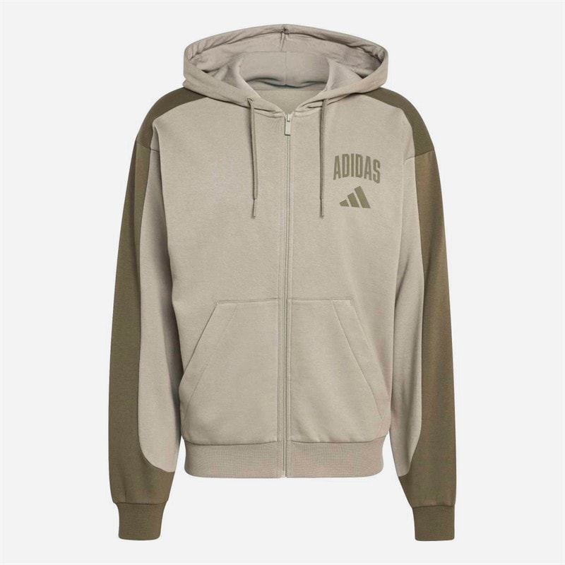adidas Herren College Fleece durchgehender Reißverschluss Hoodie Silver Pebble/Olive Strata
