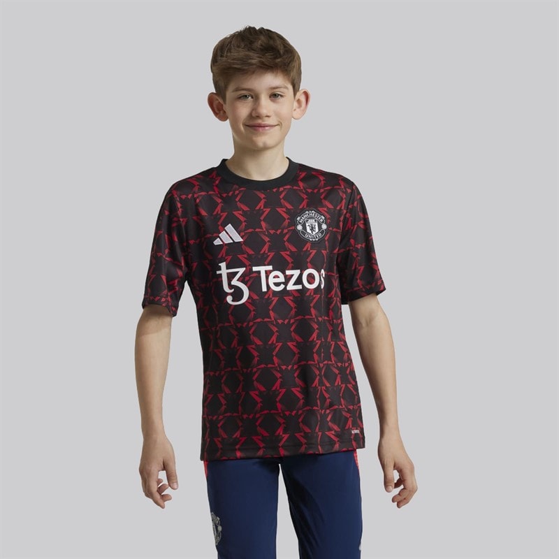 adidas Junior Junge MUFC Manchester United 24/25 Pre Match Trikot Schwarz/Mufc Red