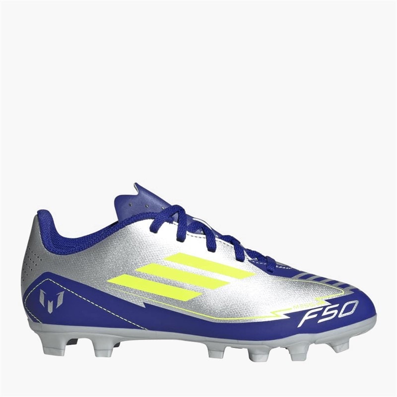 adidas Junior F50 Club Messi La Vida Rapida Pack FG/MG feste/mehrere Boden Fußballschuhe Silver Metallic/Solar Yellow/Lucid Blue
