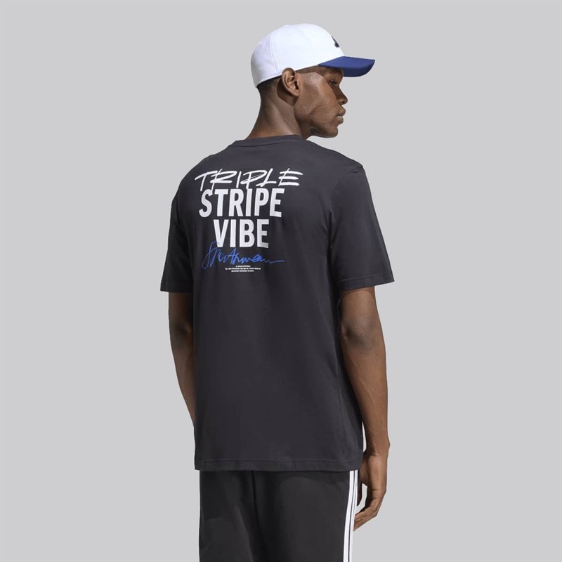 adidas Herren Triple Stripe Vibe Rücken Grafik T Shirt Schwarz