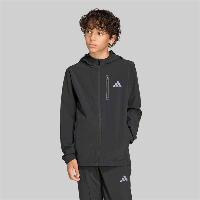 adidas Junge Tech Gewebte Kapuzenjacke Schwarz/Grey Four