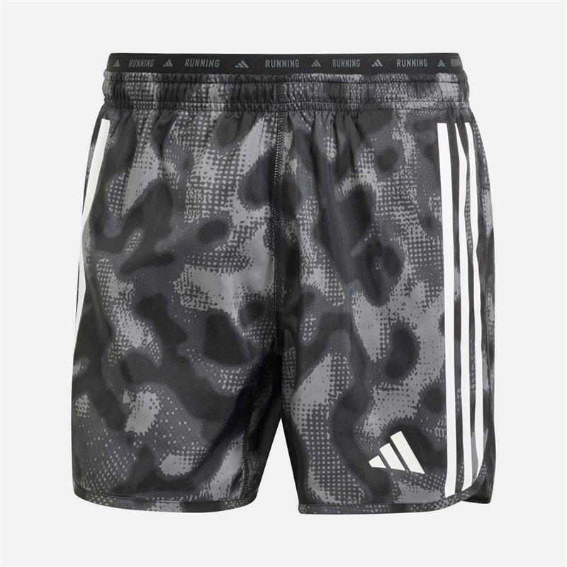 adidas Herren Own The Run 3 Streifen All Over Print Laufshorts Grey Four/Grey Six/Carbon/Schwarz
