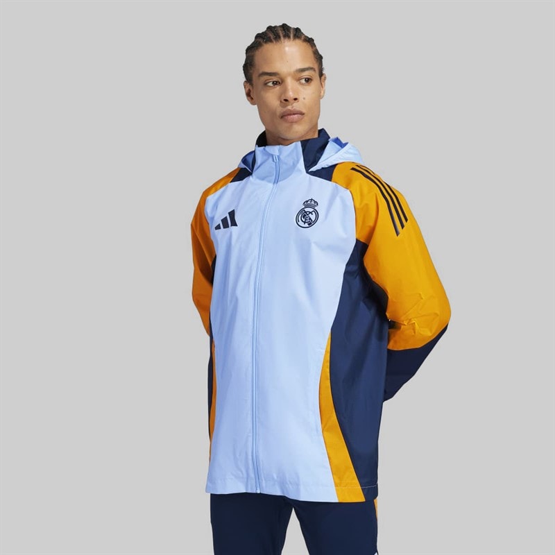 adidas Herren RMA Real Madrid 24/25 Wettkampf All Wetter Jacke Glow Blue/Crew Orange/Team Navy Blue
