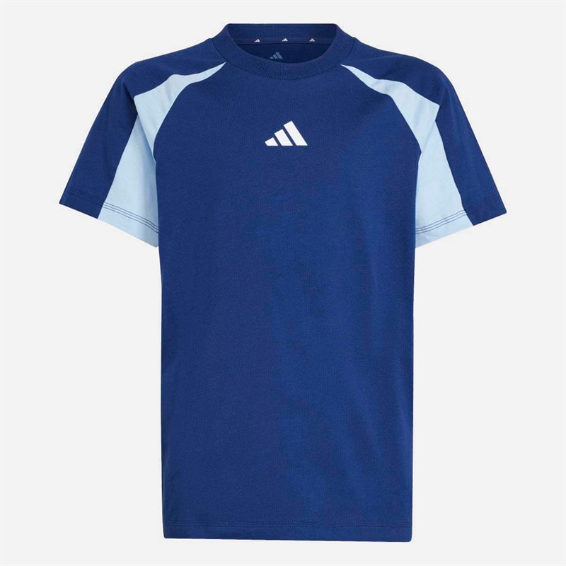 adidas Junior Junge Saisonale Essentials Farbblock T Shirt Dark Blue/Glow Blue/Weiß