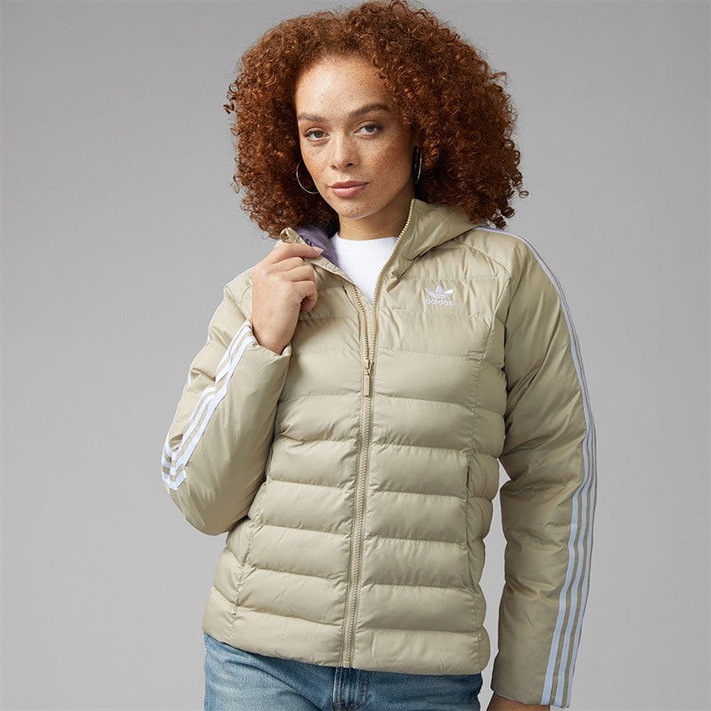 adidas Originals Veste à Capuche Matelassée Adicolor Femme Wonder Beige/Vert/Preloved Ruby