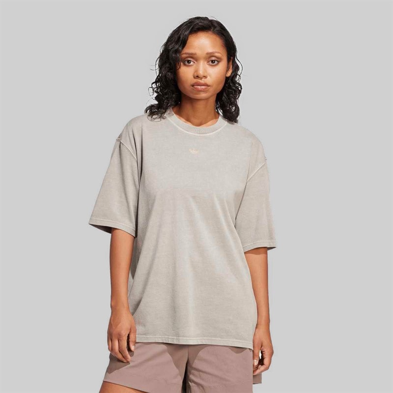 adidas Originals Damen Washed Oversized T Shirt Silver Pebble