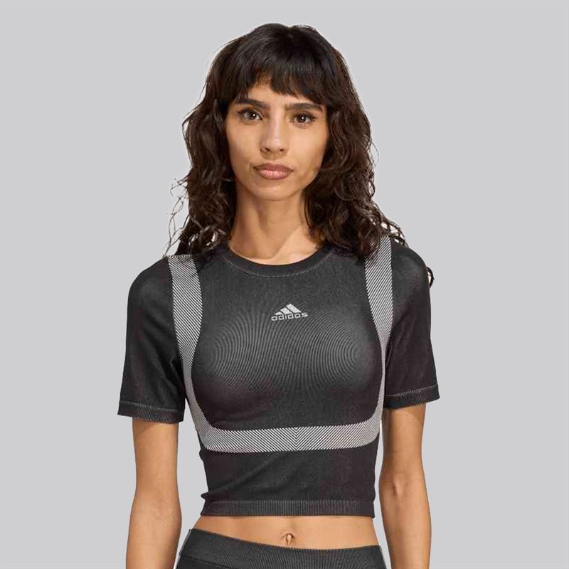 adidas Originals Damen Nahtlos Techfit Baby T Shirt Schwarz/Weiß