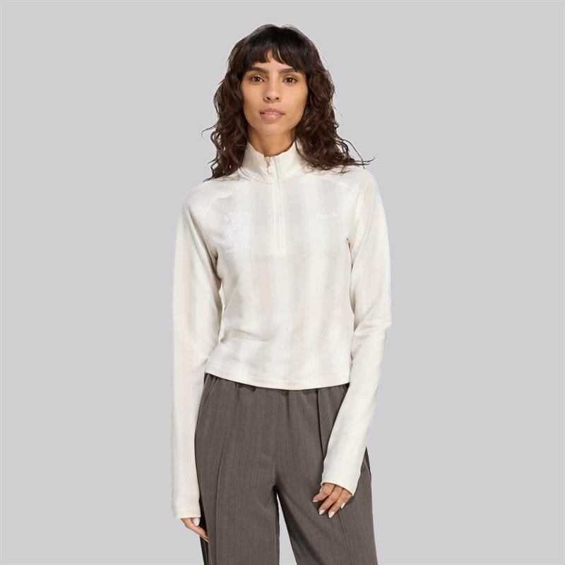 adidas Originals Damen Grafik Fußball 1/2 Reißverschluss Oberteil Off White