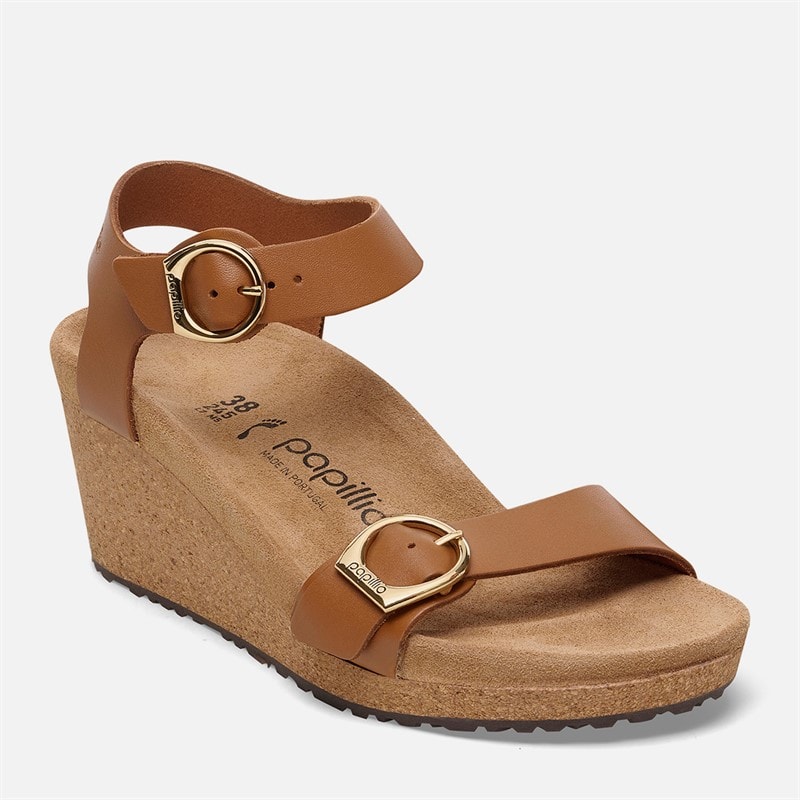 Birkenstock Dames Soley Ring Gesp Nauwe Pasvorm Sleehak Sandaaltjes Ginger Brown