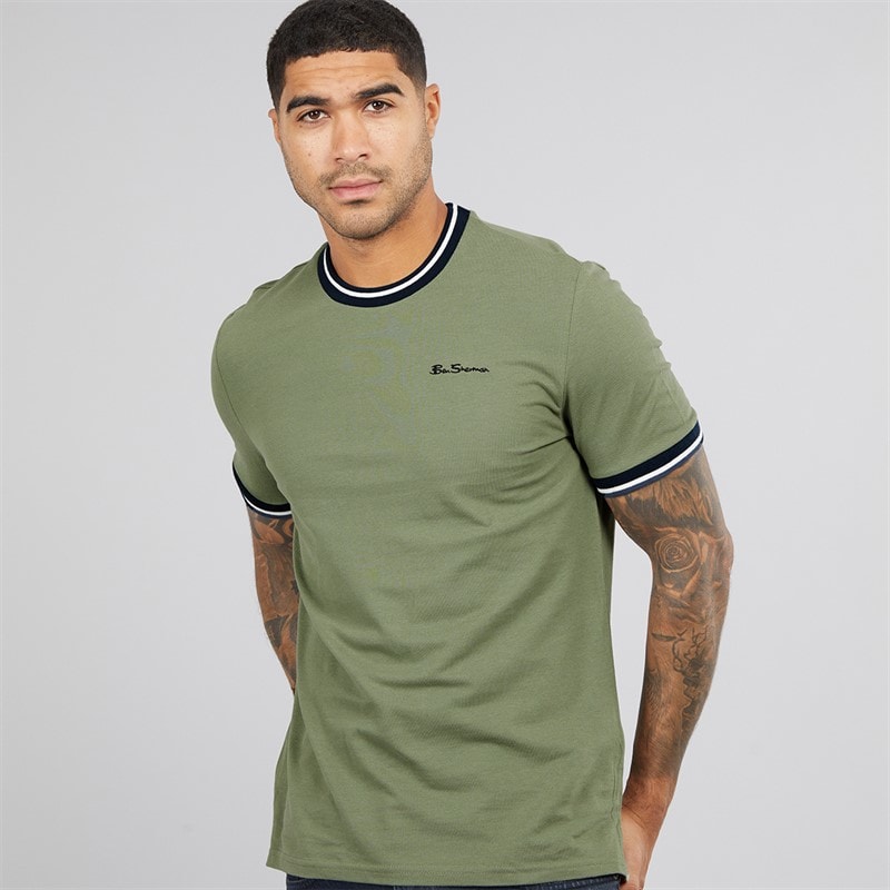 Ben Sherman T-Shirts Pique Ringer Homme Kaki Clair