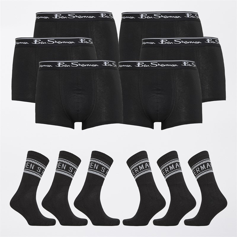 Ben Sherman Heren Six Pack Boxers En Six Pack Sokken Cadeauset Zwart