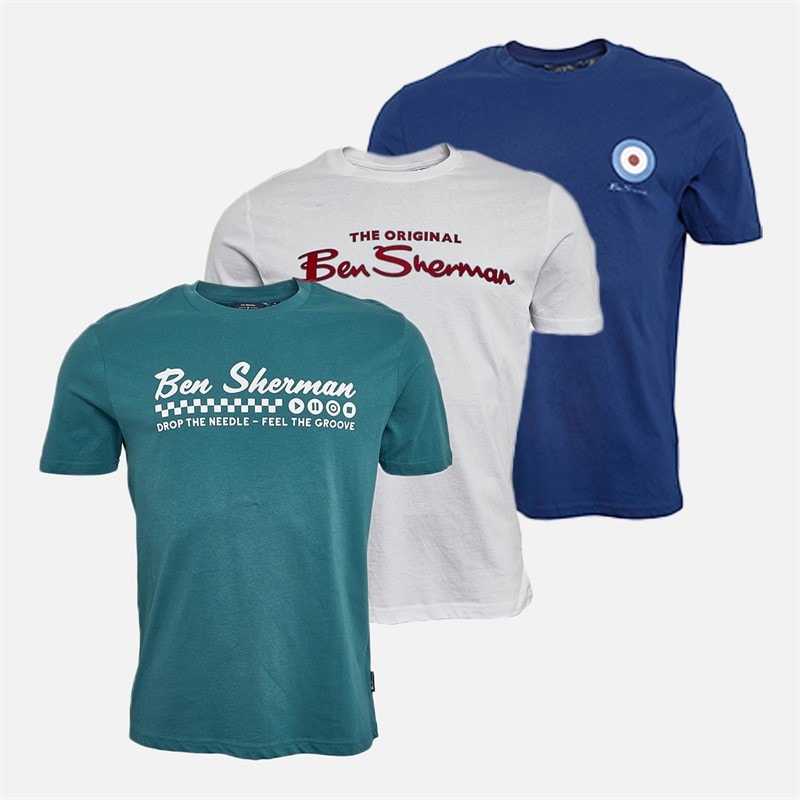 Ben Sherman T-shirts Heren Mix Drie Pack Teal/Twilight Denim/Wit