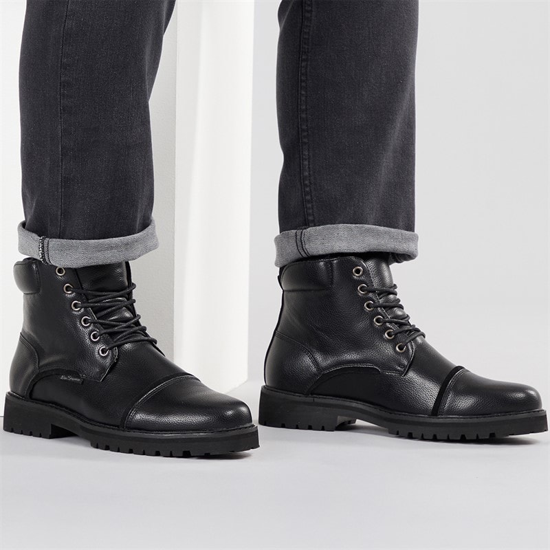 Ben Sherman Heren Chesterley Schoen Neus Laarzen Zwart Tumble