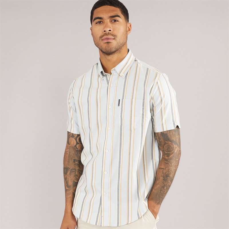 Ben Sherman Heren Oxford gestreept shirt met korte mouwen lichtblauw