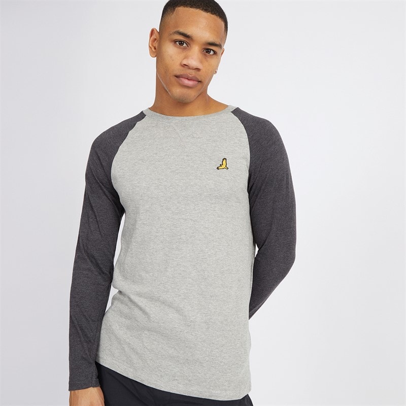 Brave Soul Heren Terence Langarm Crew Neck T-Shirt Lichtgrijs Melange/Donker Antraciet