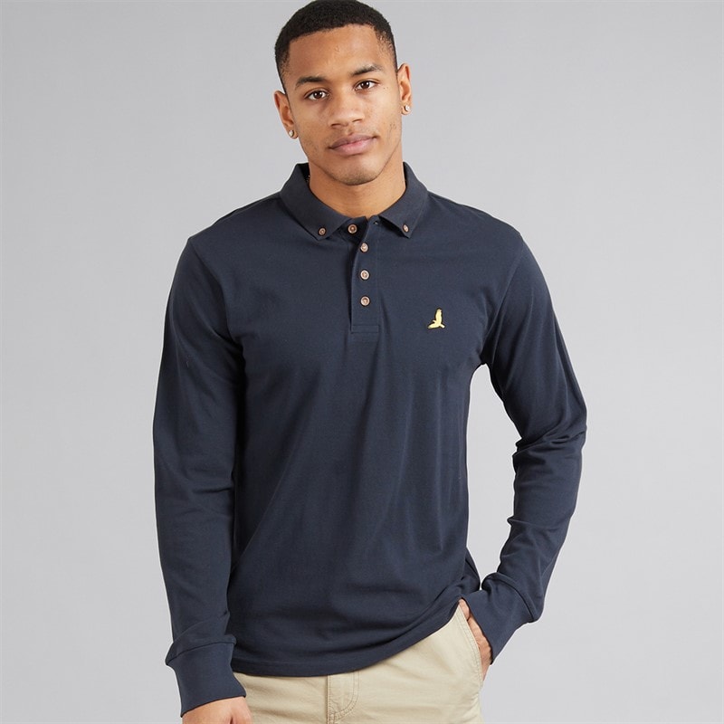 Brave Soul Heren Lange Mouwen Polo Shirt Dark Navy