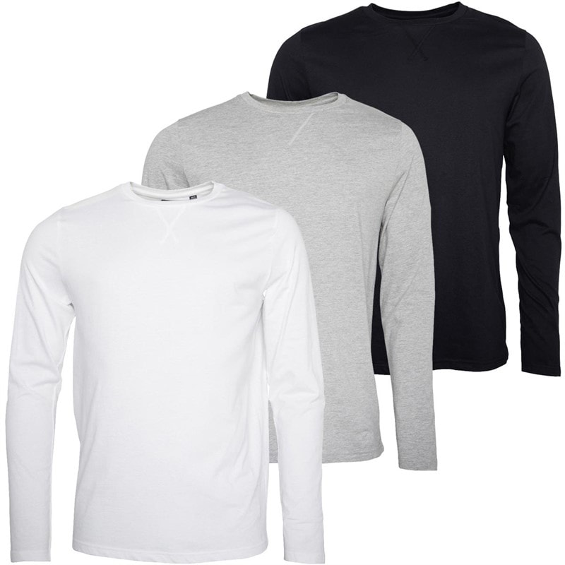 Brave Soul Heren Proefpakket Drie Lange Mouwen Tops Zwart/Wit/Licht Grijs Melange