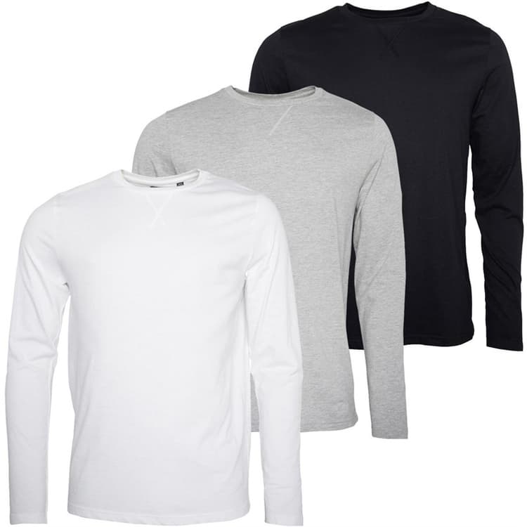 Brave Soul Heren Proefpakket Drie Lange Mouwen Tops Zwart/Wit/Licht Grijs Melange