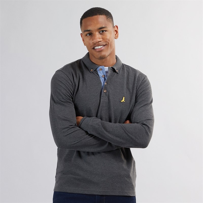 Brave Soul Polos à manches longues Oregon Homme Anthracite Foncé Chiné