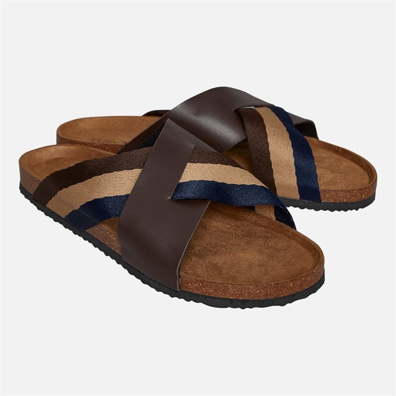 Brave Soul Heren Marvin Kruisband Sandalen Bruin/Navy/Sand