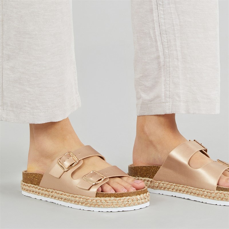 Brave Soul Sandales compensées Femme à double boucle Pantha 2 Rose Gold Metallic