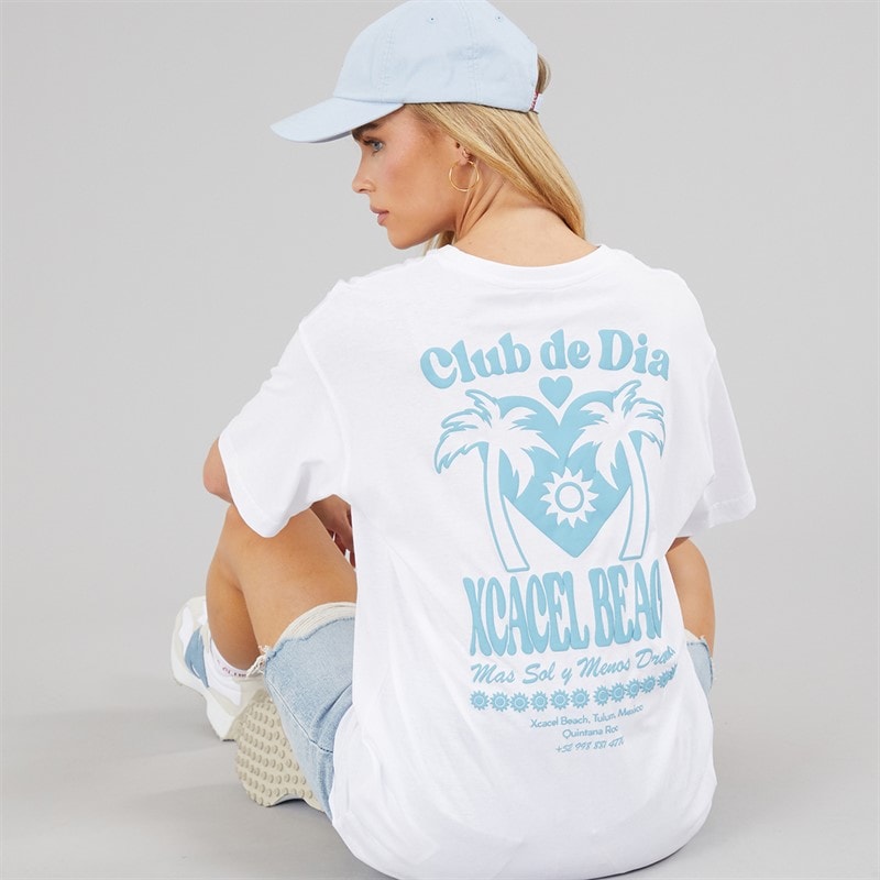 Brave Soul Dames Tulum Grafisch T-shirt Wit/Blauw