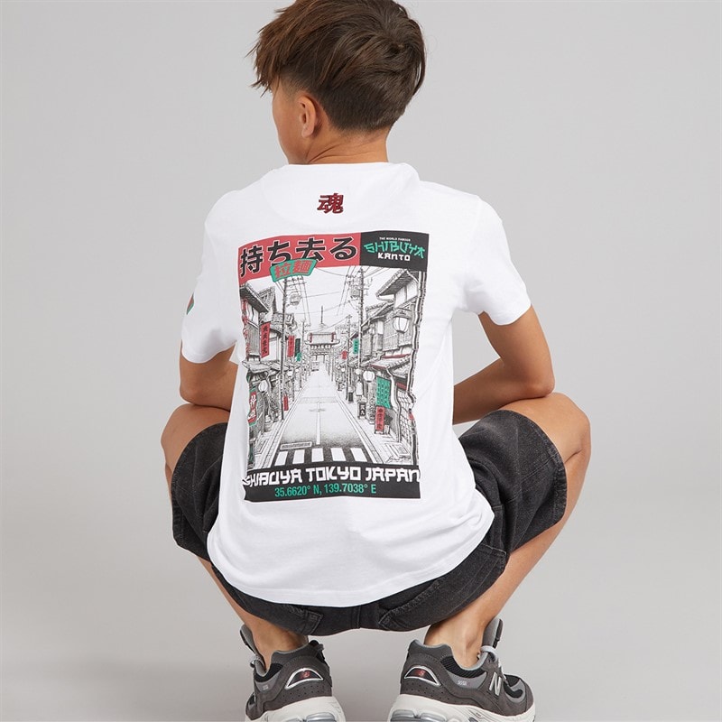 Brave Soul Jongens Ameyoko T-shirt Optic White/Multi Colour Optic White/Multi-Colou
