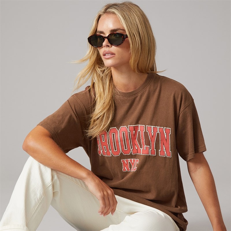 Brave Soul T-shirt Brooklyn Femme Brown Acid Wash
