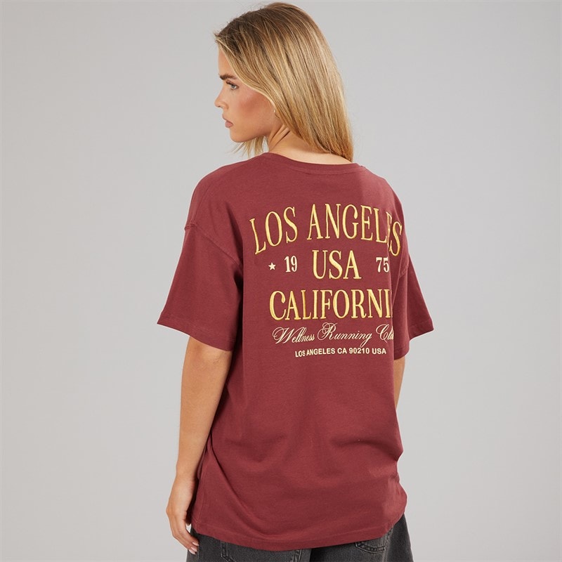 Brave Soul T-shirt brodé Rachel Femme Burgundy/Jaune