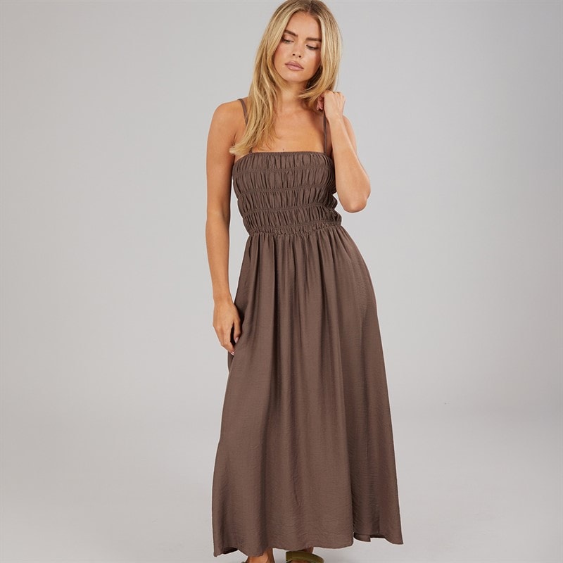Brave Soul Robe mi-Longue évasée Cilla Femme Dark Taupe