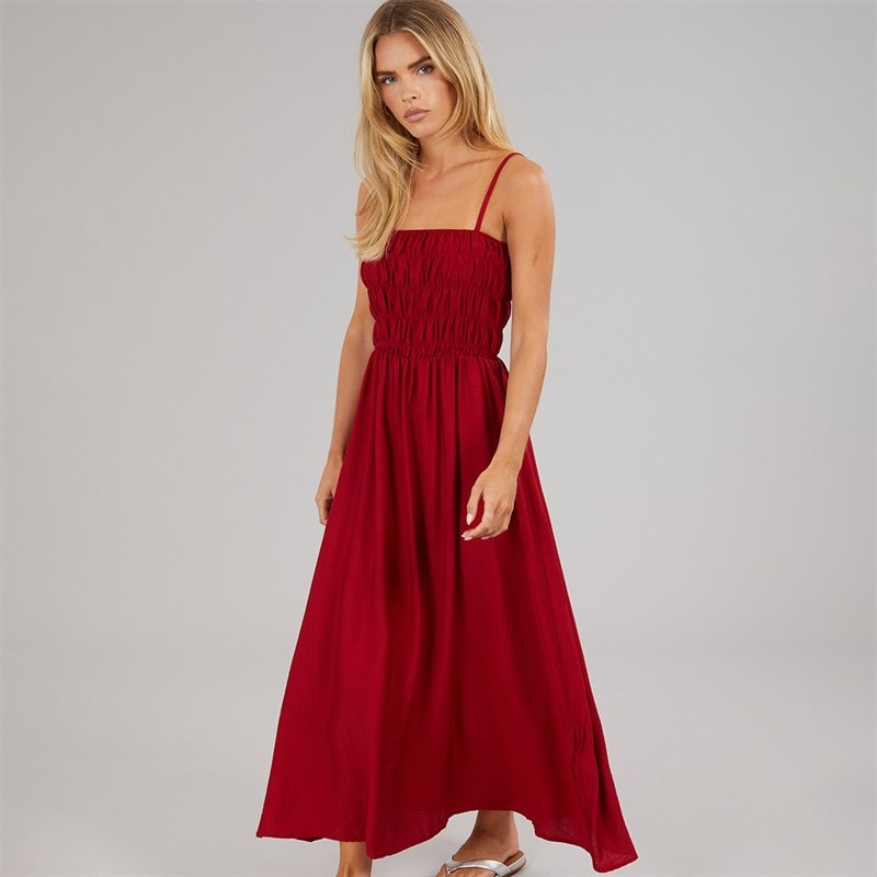 Brave Soul Robe mi-Longue évasée Cilla Femme Rouge