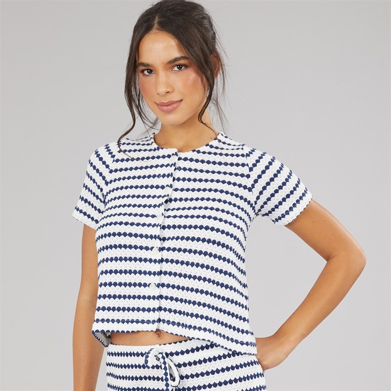 Brave Soul T-shirt boutonnée Lynn Femme Cream/Navy