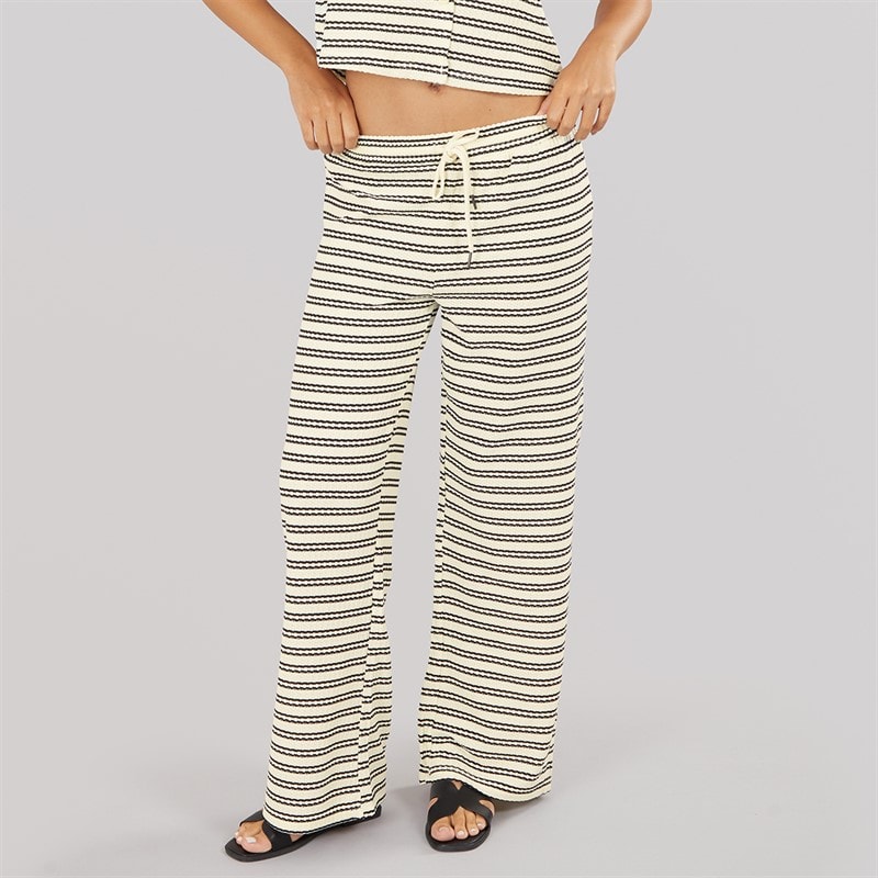 Brave Soul Damen Alice Streifen Hose Cream/Schwarz