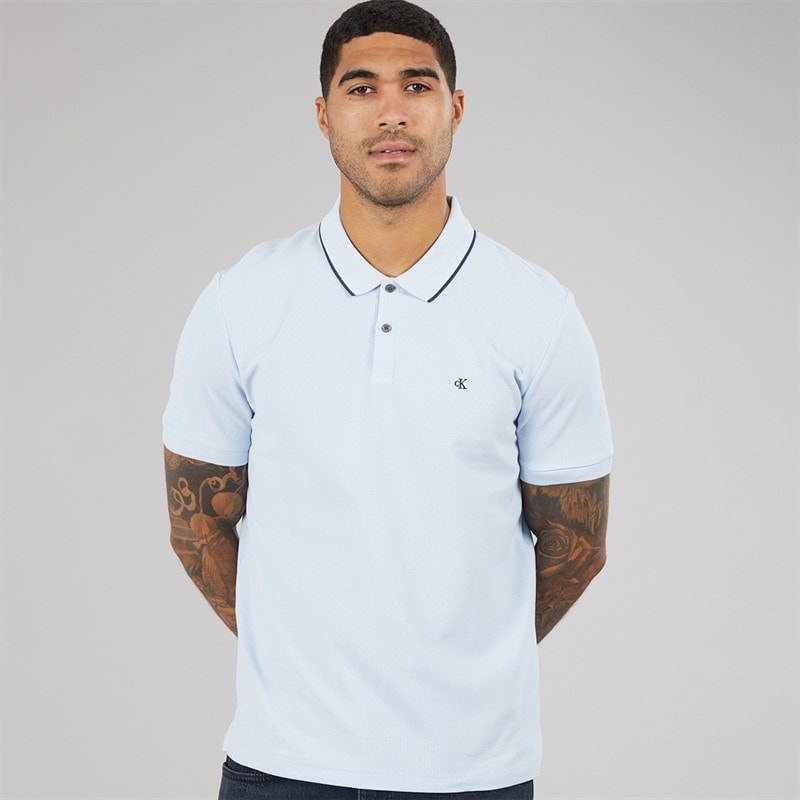 Calvin Klein Herren Kurzarm Gepflegt Pique Spitze Polo Shirt Breezy Blue