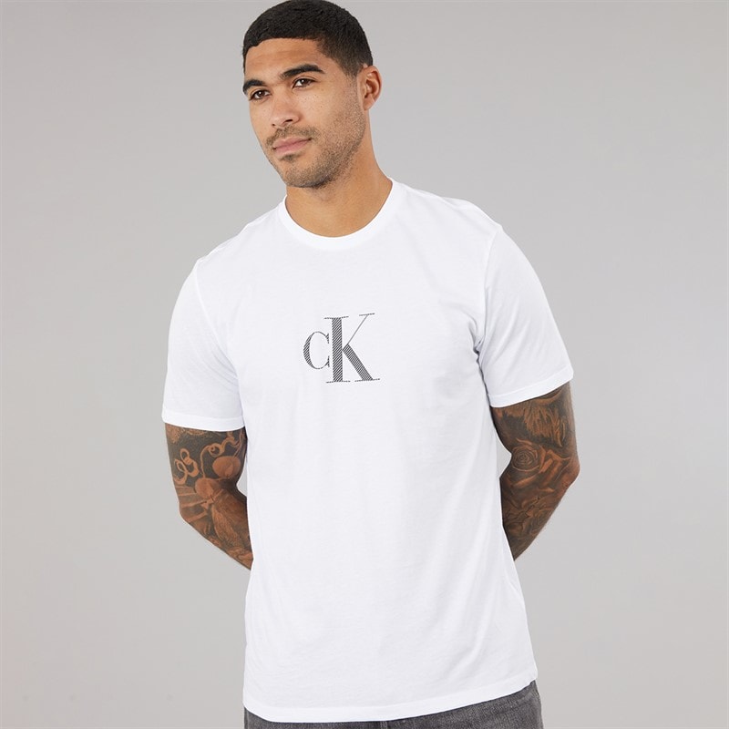 Calvin Klein Heren T-shirt met korte mouwen en distress mono grafische print Bright White