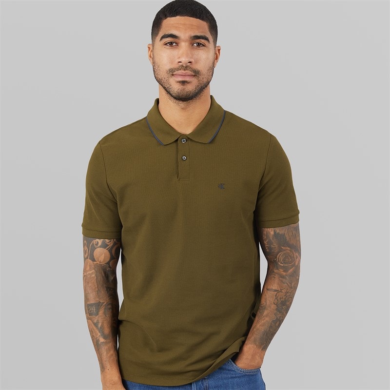 Calvin Klein Herren Kurzarm Raffiniertes Piqué Kragen Poloshirt Crude Green