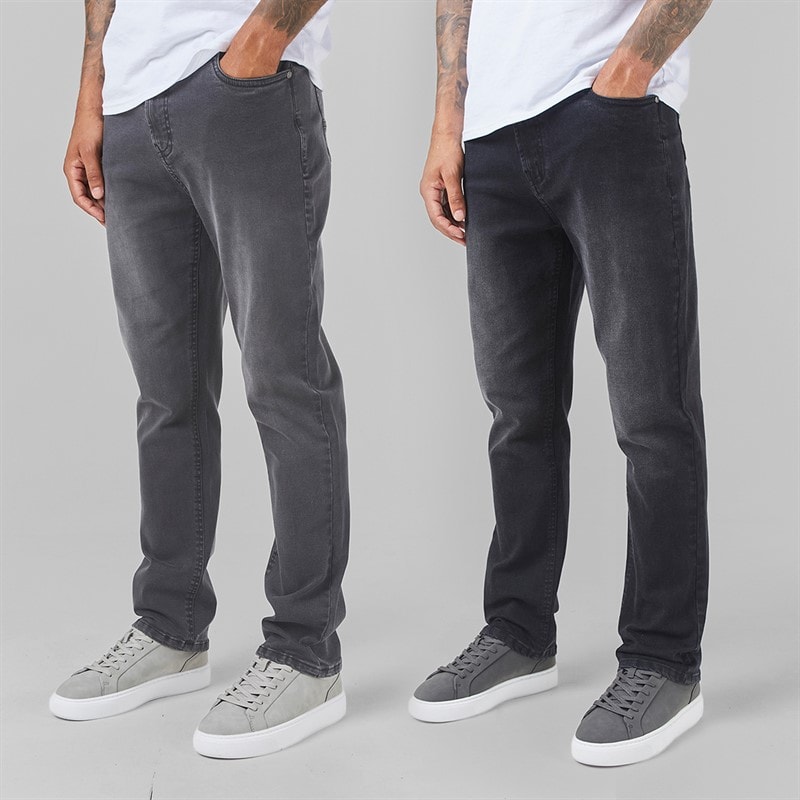 Closure London Pacquet Double Jeans en Denim Coupe Droite Homme Noir Délavé/Gris Délavé