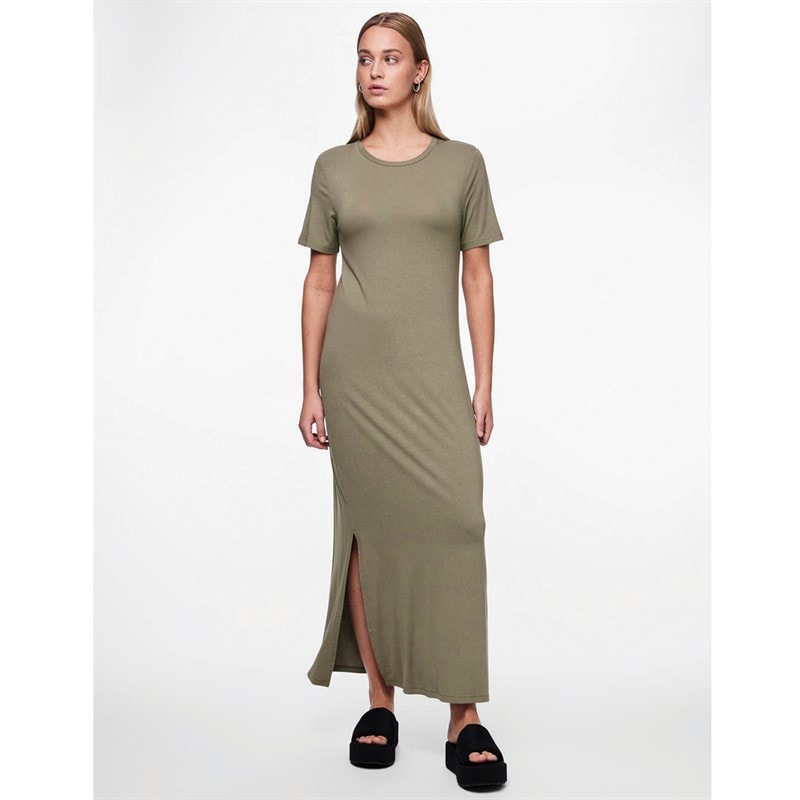 Pieces Robe Maxi Femme Sofia Manches Courtes Vert Lichen Foncé