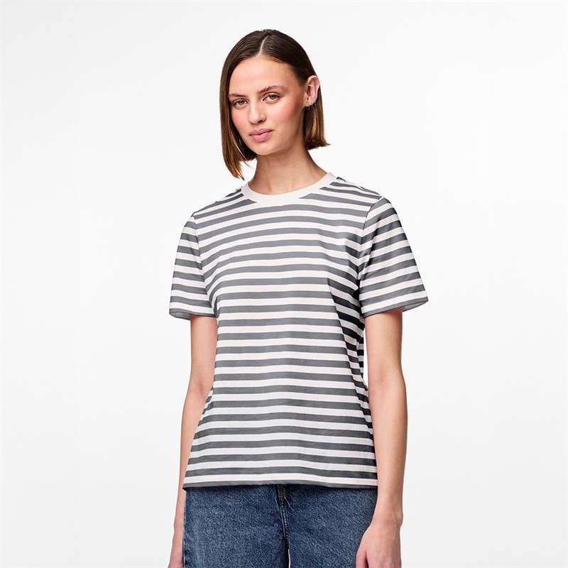 Pieces Dames Ria Gestreept T-shirt Ultimate Grey