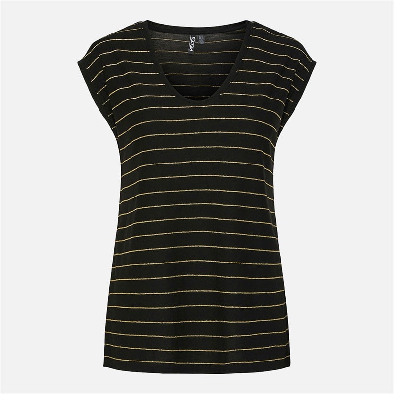 Pieces Dames Billo Lurex T-shirt Zwart