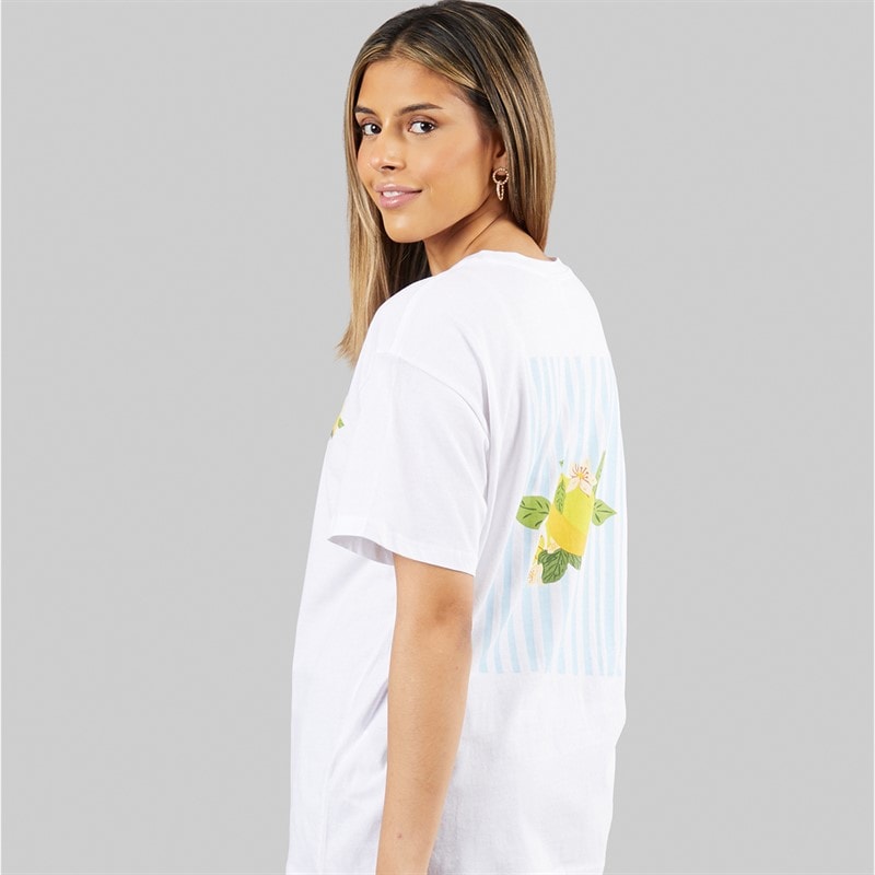 Pieces Dames oversized grafisch T-shirt wit Lemon