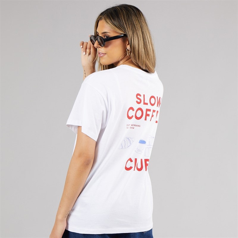Pieces Dames oversized grafisch T-shirt wit Coffee
