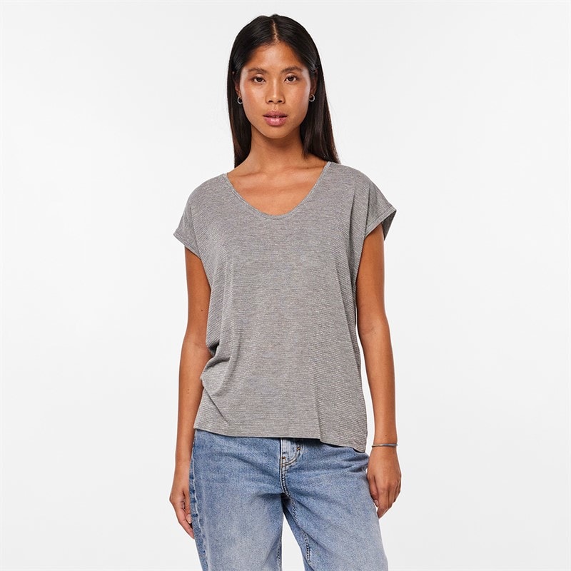 Pieces T-shirt Billo Femme Light Grey Melange