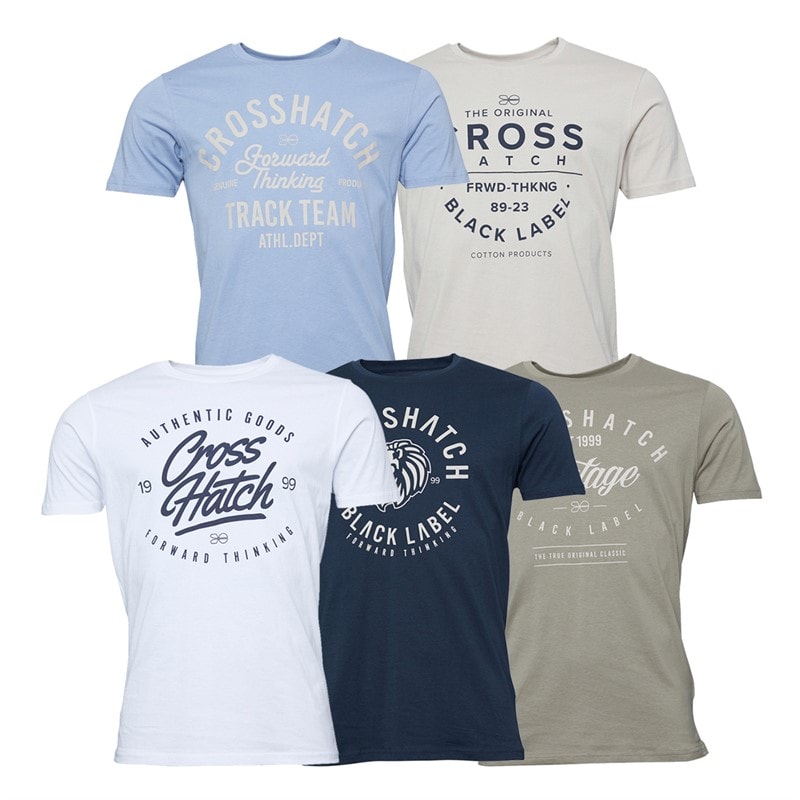 Crosshatch T-shirts Homme Fellmire Pack de 5, Assortis