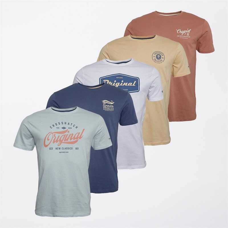 Crosshatch Heren Tryplex Vijf Pack T-shirts Assorted