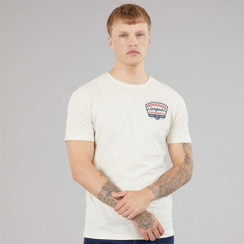 Crosshatch Herren Motocross T Shirt Offwhite