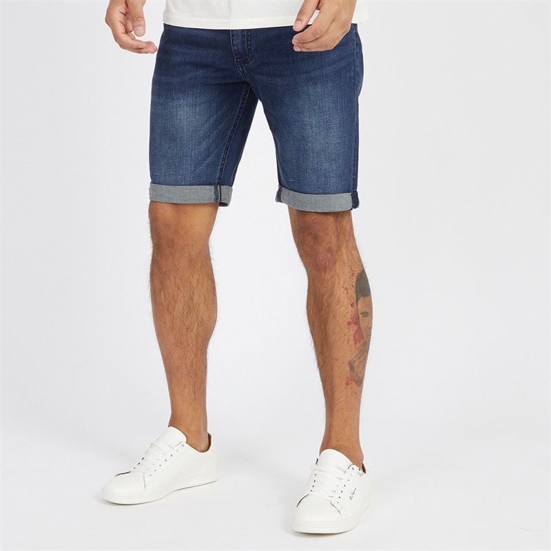 Duck And Cover Heren Zeki Denim Shorts Dunkel Waschung