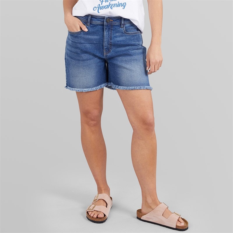 Bench Damen Kaylie Denim Shorts Mittelblau